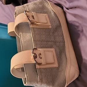 Coach Signature Blue Soho Purse White Leather Trim